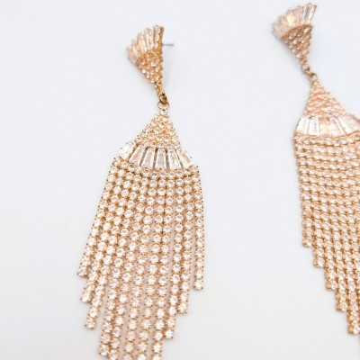Μακριά Statement Σκουλαρίκια Chandelier Waterfall σε Rose-Gold / Champagne Τόνους – GREKAS JEWELRY