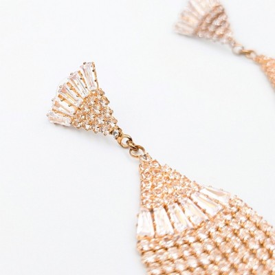 Μακριά Statement Σκουλαρίκια Chandelier Waterfall σε Rose-Gold / Champagne Τόνους – GREKAS JEWELRY