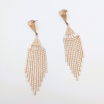 Μακριά Statement Σκουλαρίκια Chandelier Waterfall σε Rose-Gold / Champagne Τόνους – GREKAS JEWELRY