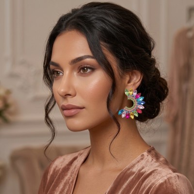 Multi Statement Σκουλαρίκια Ear Climbers / Crescent με Πολύχρωμους Κρυστάλλους – GREKAS JEWELRY
