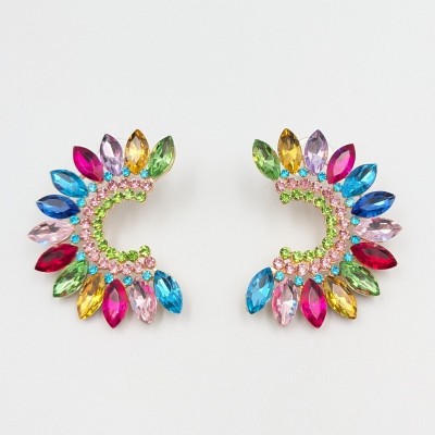 Multi Statement Σκουλαρίκια Ear Climbers / Crescent με Πολύχρωμους Κρυστάλλους – GREKAS JEWELRY