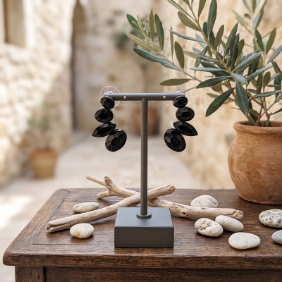 Σκουλαρίκια Ear Climbers με Μαύρες Κρυστάλλινες Πέτρες  GREKAS JEWELRY