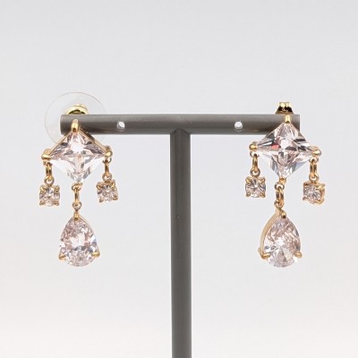 Κρεμαστά Σκουλαρίκια Chandelier με Ρόμβο, Σταγόνα & Λευκούς Κρυστάλλους – GREKAS JEWELRY