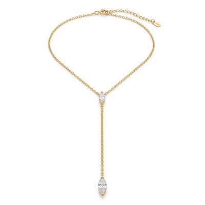 Ασημένιο Επιχρυσωμένο Κολιέ Γραβάτα (Y-Necklace) 925° με Πέτρες Zircon – GREKAS JEWELRY