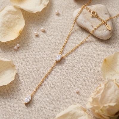 Ασημένιο Επιχρυσωμένο Κολιέ Γραβάτα (Y-Necklace) 925° με Πέτρες Zircon – GREKAS JEWELRY