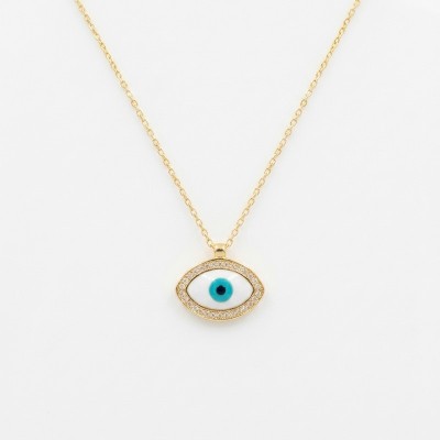 Ασημένιο Επιχρυσωμένο Κολιέ Ματάκι με Zircon 925° – GREKAS JEWELRY