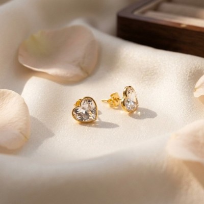 Ασημένια Επιχρυσωμένα Σκουλαρίκια 925° «Sparkling Heart» με Πέτρα Zircon GREKAS JEWELRY