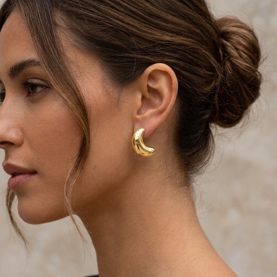 Ασημένια Επιχρυσωμένα Σκουλαρίκια 925° «Chunky Croissant» GREKAS JEWELRY