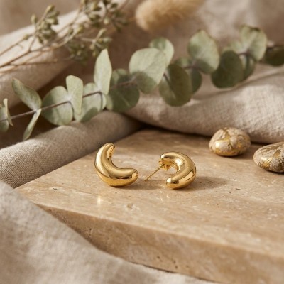 Ασημένια Επιχρυσωμένα Σκουλαρίκια 925° «Chunky Croissant» GREKAS JEWELRY