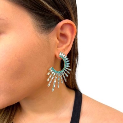 Γυναικεία Κρεμαστά σκουλαρίκια GREKAS JEWELRY με Πετρόλ κρυστάλλινες παγέτες