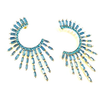 Γυναικεία Κρεμαστά σκουλαρίκια GREKAS JEWELRY με Πετρόλ κρυστάλλινες παγέτες