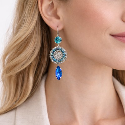 Γυναικεία Σκουλαρίκια All time classic beads bijoux long earrings Σιέλ