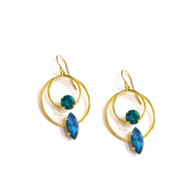 Γυναικεία Σκουλαρίκια CATHERINE BIJOUX Fantasy circles and crystals earrings Τυρκουάζ