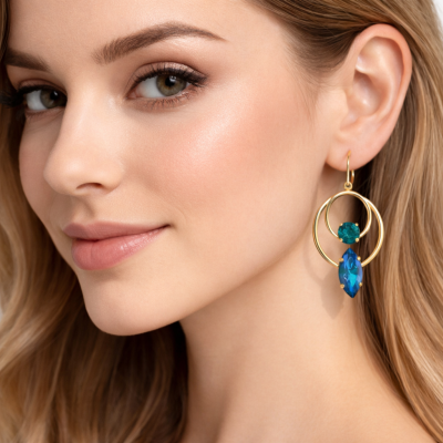 Γυναικεία Σκουλαρίκια CATHERINE BIJOUX Fantasy circles and crystals earrings Τυρκουάζ