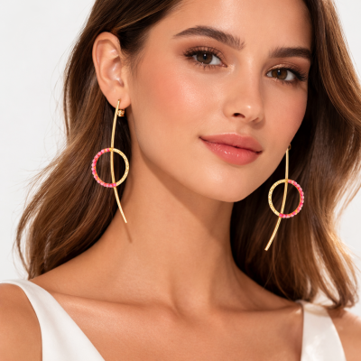 Γυναικεία Σκουλαρίκια  Metal lines with colours earrings Ροζ
