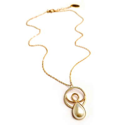 Γυναικείο Κολιέ  Flying metal waves pearl pendant Χρυσό