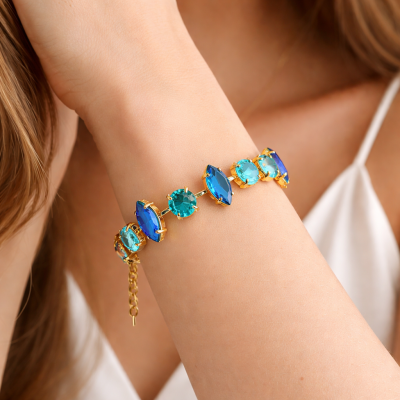 Γυναικείο Βραχιόλι CATHERINE BIJOUX Fantasy and crystals chain bracelet Μπλε