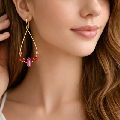Γυναικεία Σκουλαρίκια  Fantasy and crystals drop earrings Φούξια