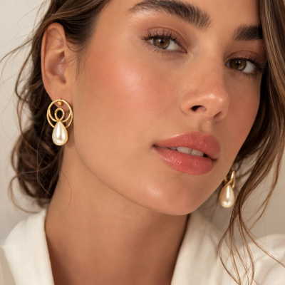 Γυναικεία Σκουλαρίκια  Flying metal waves pearl earrings Χρυσό