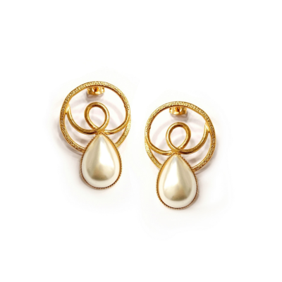 Γυναικεία Σκουλαρίκια  Flying metal waves pearl earrings Χρυσό