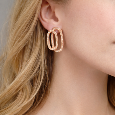 Γυναικεία Σκουλαρίκια  Earrings with pin and double impressive chains Ροζ χρυσό
