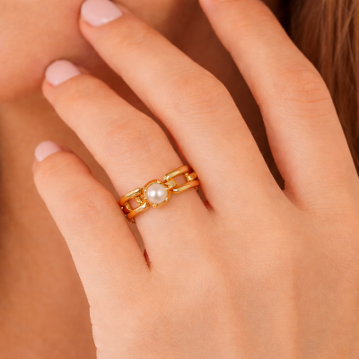 5017D Γυναικείο Δαχτυλίδι CATHERINE BIJOUX Chain pearl ring Χρυσό