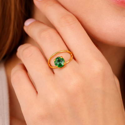 Γυναικείο Δαχτυλίδι  Magnificent crystal flower petal ring Πράσινο
