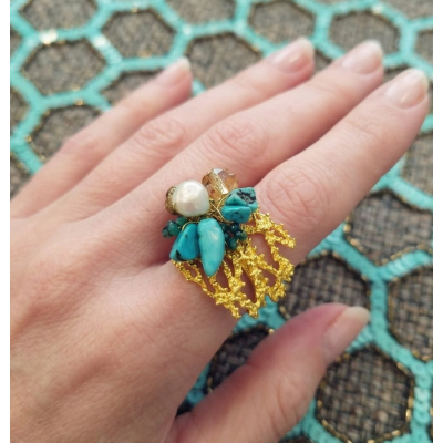 Γυναικείο Δαχτυλίδι  Summer coral ring Τυρκουάζ