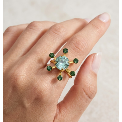 Γυναικείο Δαχτυλίδι  Magnificent crystal flower ring Πράσινο