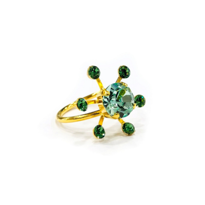 Γυναικείο Δαχτυλίδι  Magnificent crystal flower ring Πράσινο